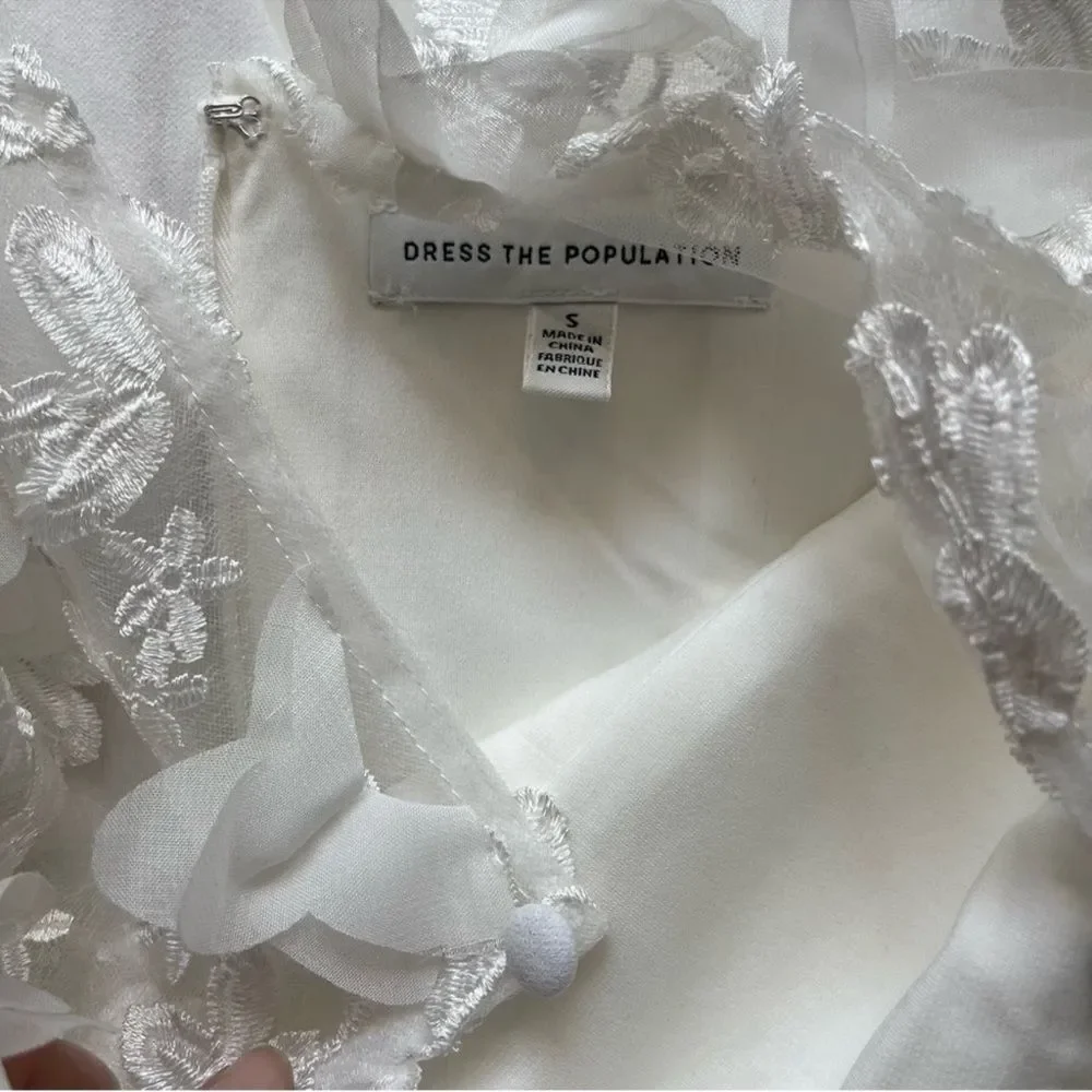 Dress the Population Mila Long Sleeve White Lace Jumpsuit 3d flowers - Picture 9 of 14